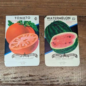 1970s Old & Original Watermelon or Tomato Brand Seed Packets - Lone Star Seed - EMPTY!