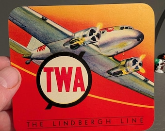 Etiqueta adhesiva de la línea Lindbergh de TWA Airlines, década de 1940 (antigua y original) - Calcomanía vintage para maletas o viajes
