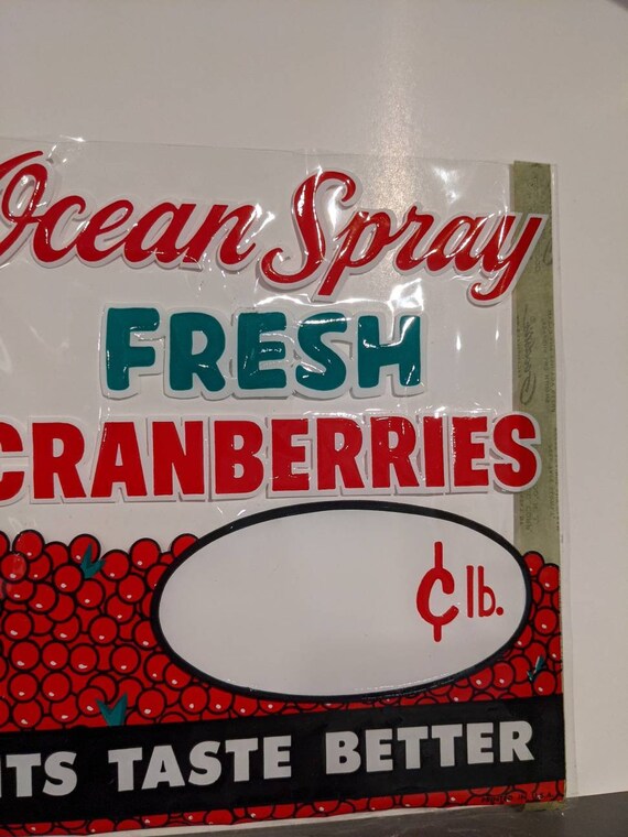 Vintage NOS 1950's Ocean Spray Fresh Cranberries Price Poster Sign