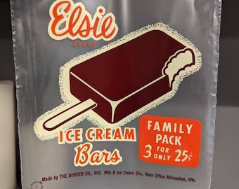 NOS 1960's Borden's Elsie Brand Ice Cream Bars Plastic Bag - Old & Original