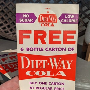 Lot of 3 Original 1960&#39;s Double Cola Diet Way Cola  &quot;Free&quot; 6 pack sign - Old & Original Bottle Hanger - NOS New Old Stock