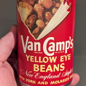 1950&#39;s Van Camp&#39;s New Orleans Yellow Eye Beans can label on can -  Original Vintage - Stokley-Van Camp Inc. Indianapolis