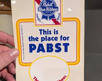 Original 1983 PBR Pabst Blue Ribbon Beer Window Cling Sign - Original Vintage - This is the Place !