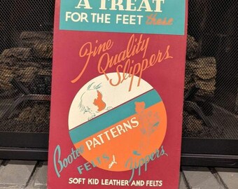 Original 1940's Fine Quality Slippers Bootee Patterns Shoes Easel backVintage Miller Jones Shoe Store Display