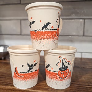 NOS Old 1940s  Halloween Pumpkin Moons Owl Bat Paper Cup - Old - Original Pekay Brand by Sealright