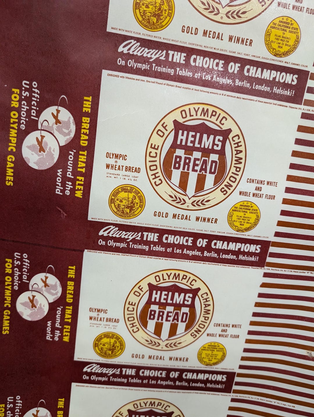 Helms Rir Paper Original 1940's Helms Olympic Bakery Waxed Paper Wrapper - Original ...