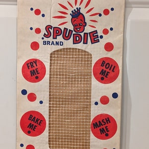 1960s 70s Spudie Brand Potatoes Sack - Old & Original - Ruderman Farms Huntetown, Indiana