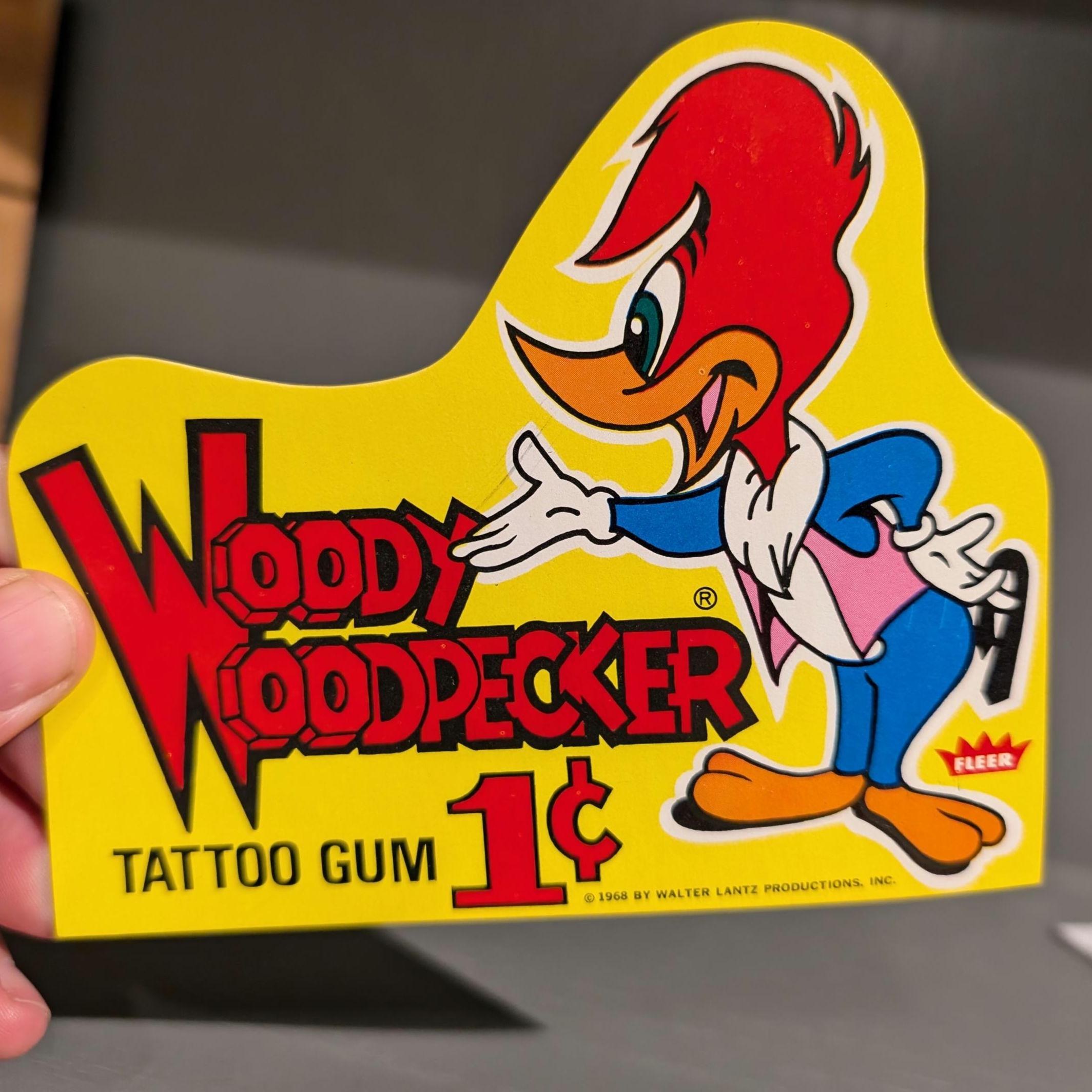 NOS 1960s Woody Woodpecker Bubble Gum Gumball Machine Price Sign