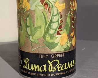 1940er Jahre A & P Grocery Lima Beans kann auf Dose Original Vintage New York, NY beschriften
