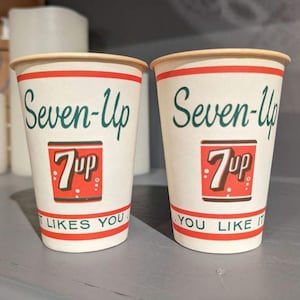 Pair of 2 NOS Seven-Up 7up Soda Sample Cup - Old & Original  50&#39;s