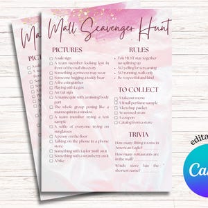 Mall scavenger hunt editable game | tween scavenger hunt | teen birthday party | teen birthday scavenger hunt | mall birthday