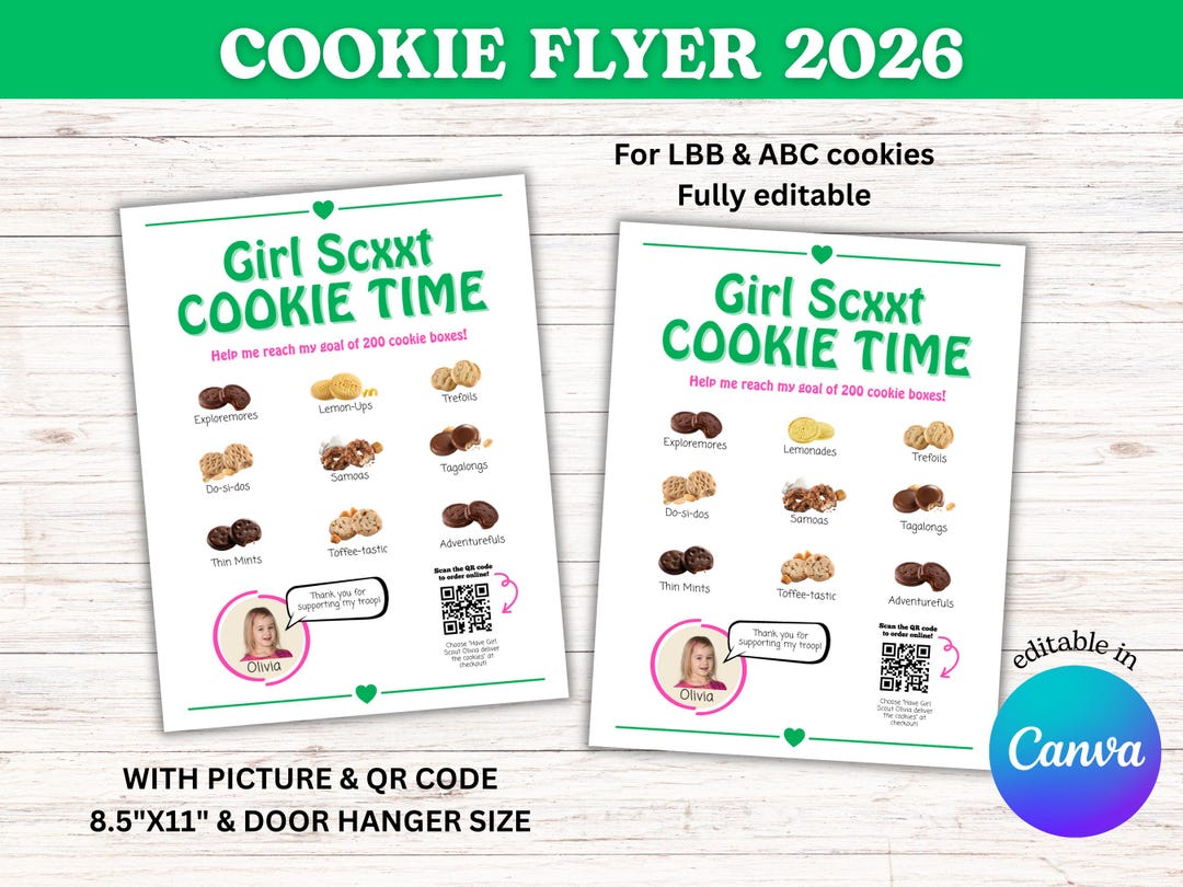 Editable Scout Cookie Flyer 2026 With QR Code for ABC & LBB Cookies ...