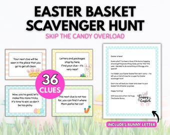Easter Scavenger Hunt, Easter Basket Game, Printable Easter Egg Clues, Digital Download Games and Activities, Last Minute Party Game Idea