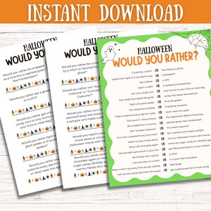 Halloween wil je liever spel, afdrukbaar Halloween-spel, herfstfeest afdrukbaar spel, feestspel voor kinderen, tiener liever