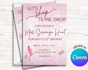 EDITABLE Mall Scavenger Hunt Birthday Invitation | Mall Birthday Party | Teen Girl Birthday Invitation | Teen Scavenger Hunt Invitation