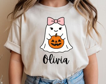 Personalized Kids Halloween Shirt, Cute Ghost Shirt PNG, Custom Halloween Design, Cute Fall Girls Shirt, Halloween Ghost Shirt PNG
