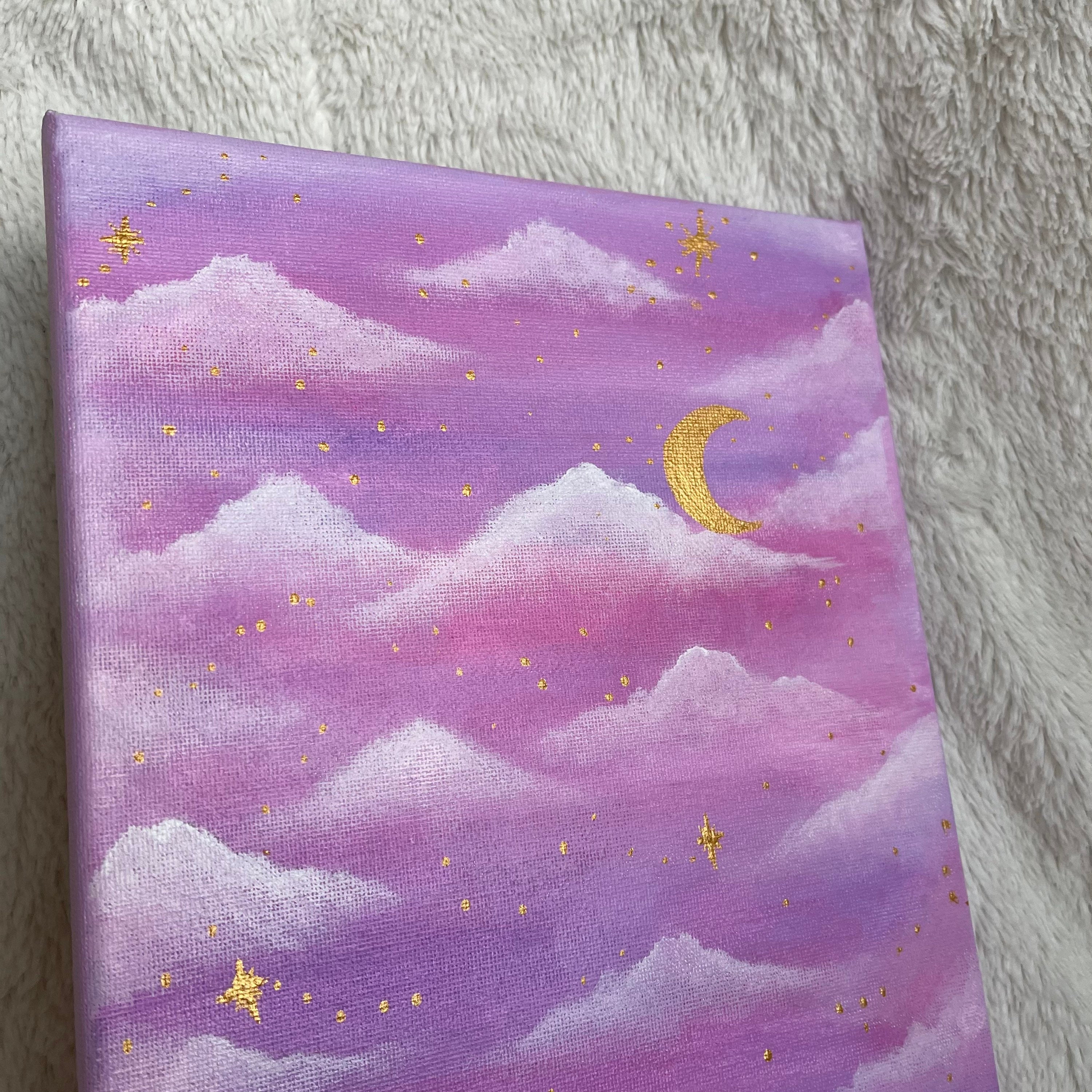Moon Stars and Clouds Painting - Etsy UK