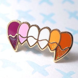 Lesbian fang pin, lesbian enamel pin, LGBTQ pride, lesbian flag, sapphic jewelry image 1
