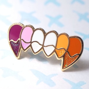Lesbian fang pin, queer enamel pin, LGBTQ pride, lesbian flag, sapphic jewelry