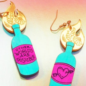 Other Worlds Are Possible earring | molotov, queer liberation, resistance, revolution, handmade, queer owned, liberation, political art