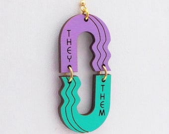 PRONOUN single earring, lavender/mint palette | pronoun jewelry, nonbinary earring, trans pride, nonbinary fashion, lgbtq gift, queer artist