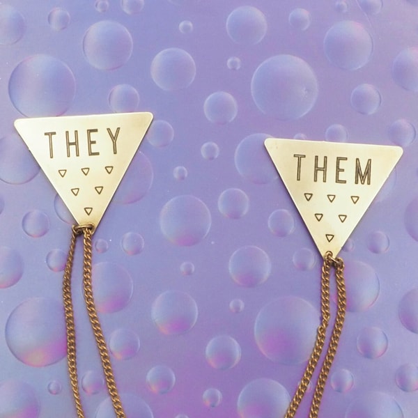 PRONOUN brass collar chains / sweater clips |  queer fashion, trans pride, nonbinary jewelry, lgbtq gift, queer artist