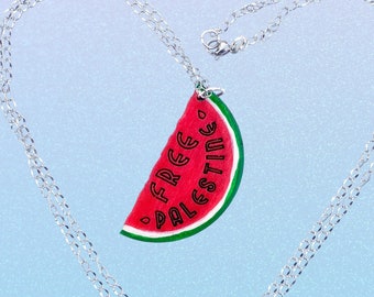 Free Palestine watermelon necklace, fundraiser, social justice art