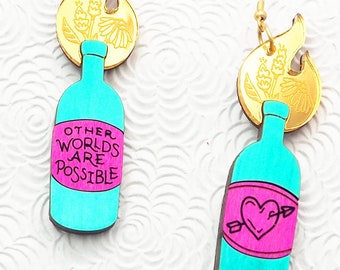 Other Worlds Are Possible earring | molotov, queer liberation, resistance, revolution, handmade, queer owned, liberation, political art