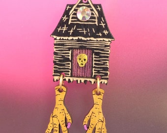 Cabana da Baba Yaga, colar de bruxa da floresta feito à mão