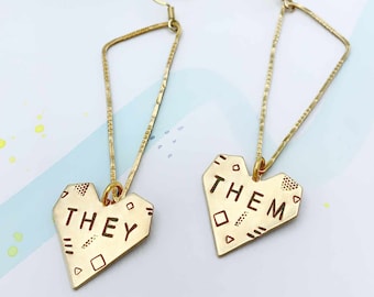 THEY/THEM pronoun earrings > lil hearts