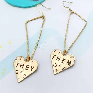 THEY/THEM pronoun earrings lil hearts image 1
