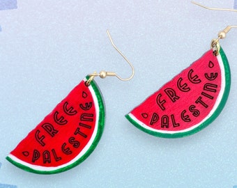 Free Palestine watermelon earrings, fundraiser, social justice art