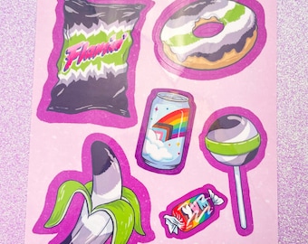 Agender snacks sticker sheet | enby, genderqueer, pride, queer, trans, bisexual, nonbinary, ace, aro, intersex, vinyl waterproof permanent
