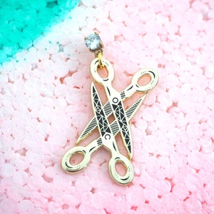 scissors scissoring with cubic zirconia studs | queer jewelry, gay jewelry, lesbian earrings, nonbinary earrings, queer utopia, queer art
