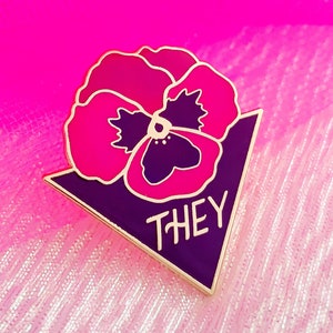 THEY pansy enamel pin | they them pronouns, queer jewelry, trans liberation, nonbinary pin, queer magic, trans pride, nonbinary pride, queer