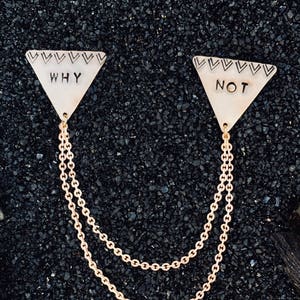 WHY NOT collar chains, with hand-stamped brass triangles