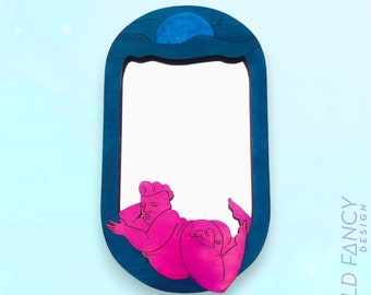 Chunk mirror, body positive art frame, fat positivity, queer decor, trans art, nonbinary, handmade