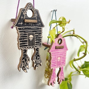 Vaso de parede em formato de cabana da Baba Yaga para propagação de plantas | madeira com tubo de vidro, decoração artesanal