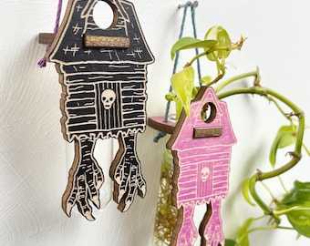 Baba Yaga's Hut wall vase plant propagation station | wood with glass tube, handcrafted decor