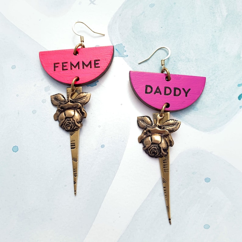 Femme Daddy earring sold as singles brass roses and Etsy