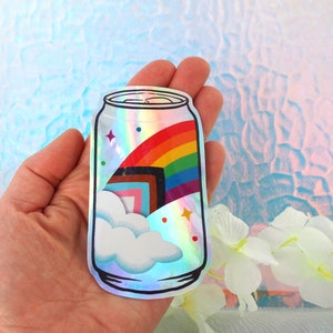Queer pride flag stickers, progress pride decal, rainbow soda, cute pride merch