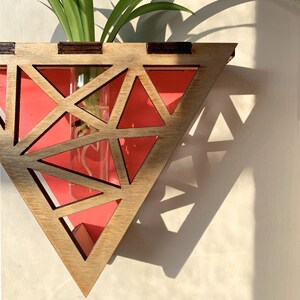 Triangle plant propagation station hot coral handpainted wood image 4
