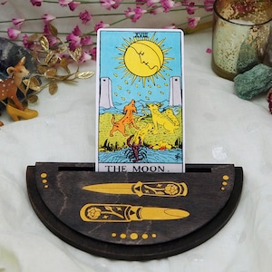 Porta cartas del tarot pintado a mano, soporte para cartas del día, cartas de afirmación, herramientas de adivinación, regalos de brujería, decoración de altar, exhibición de cartas del oráculo