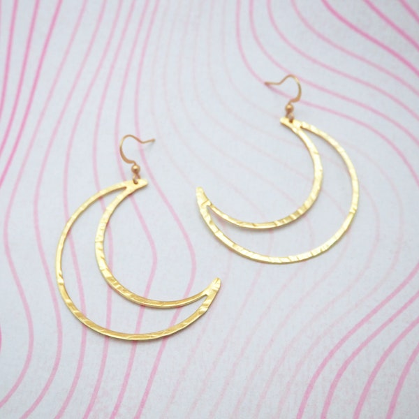 Crescent moon statement earrings: gold moon earring, witchy vibes, queer handmade