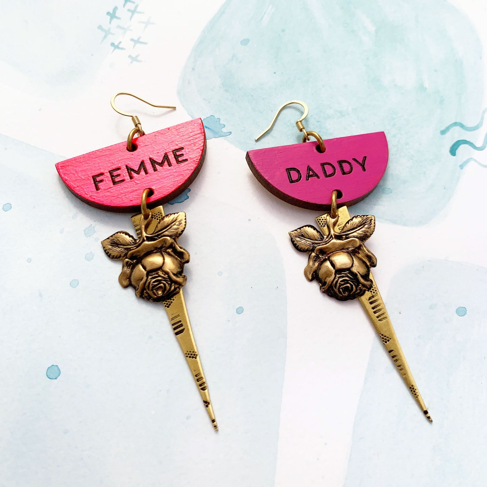 Femme Daddy earring sold as singles brass roses and Etsy