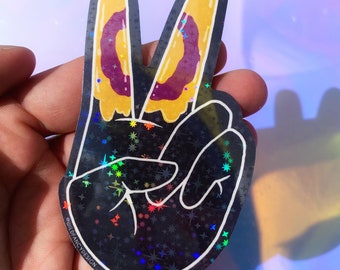 Adesivos holográficos de mãos intersexo | bandeira do orgulho, sinal de paz, vinil brilhante à prova d'água permanente, para planejadores, garrafas de água, laptops