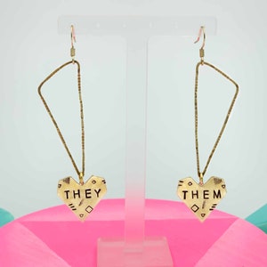THEY/THEM pronoun earrings lil hearts image 3