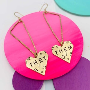 THEY/THEM pronoun earrings lil hearts image 2