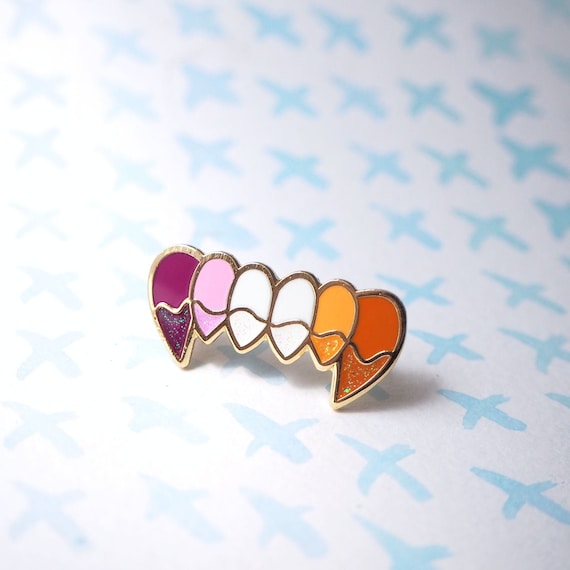Lesbian fang pin, queer enamel pin, LGBTQ pride, lesbian flag, sapphic jewelry