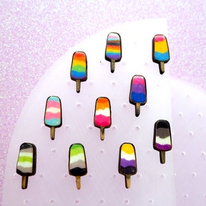 Pride flag popsicle stud earring, trans bisexual lesbian nonbinary pansexual asexual agender aromantic, LGBTQ cute pride merch, handmade